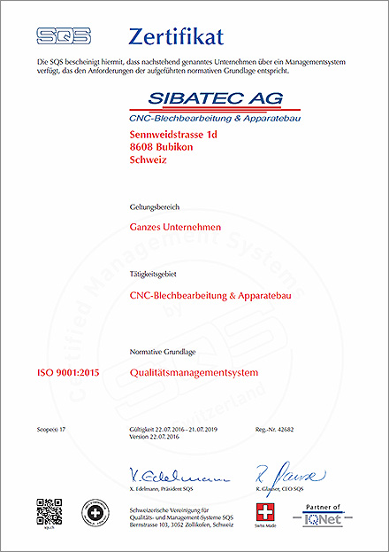 SIBATEC AG ISO 9001:2015